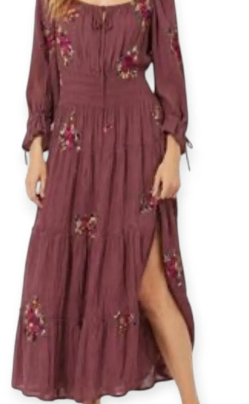 Fig and Flower Dusty Rose Embroidered Floral Boho Maxi Dress Small